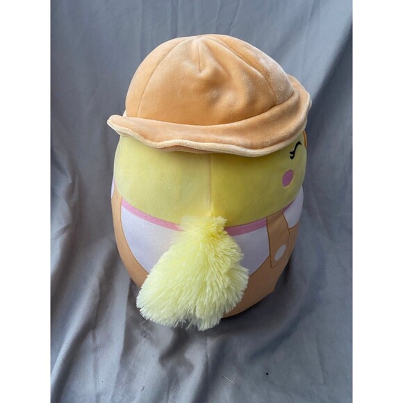 Squishmallows 13 1/2" Aimee Chick Overalls Gardener Kellytoy Easter Spring Hat - Picture 6 of 9